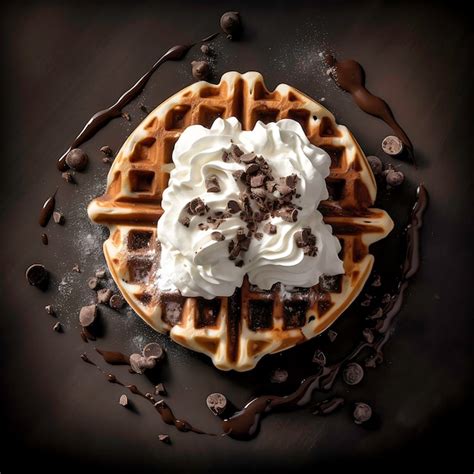 Premium AI Image Irresistible Belgian Waffles With Whipped Cream And