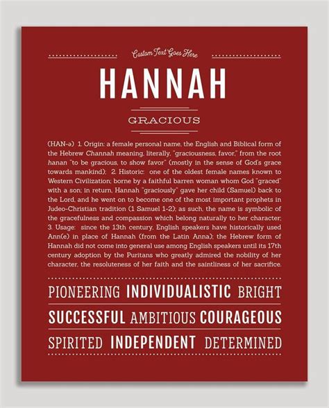 Hannah Name Art Print Names Descriptive Words Personalized Art Print