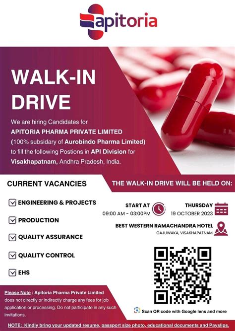 Apitoria Pharma Subsidary Of Aurobindo Pharma Walk In Drive For Qa