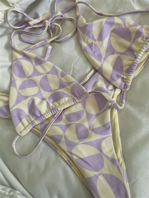 Blackbough Bikini Set Cream And Purple Women S Fashion Swimwear