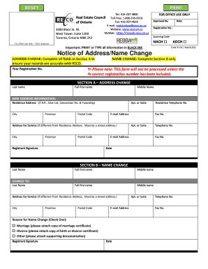 Fillable Online Reco On Notice Of Address Name Change Reco Fax Email