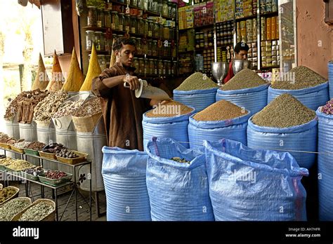 Spice Shop With Owner In Souk Medina Marrakech Morocco Stock Photo Alamy