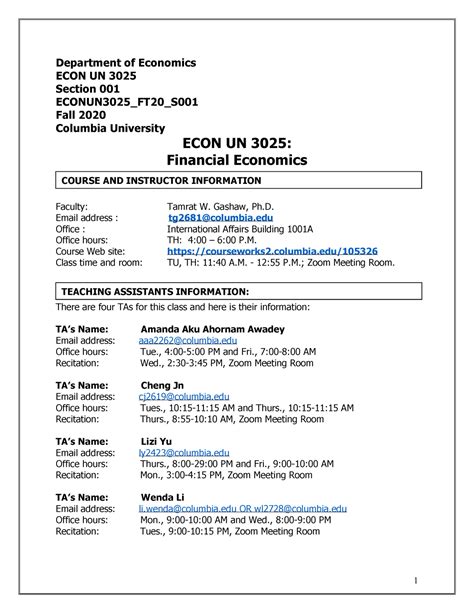 ECON UN3025 Syllabus Department Of Economics ECON UN 3025 Section 001