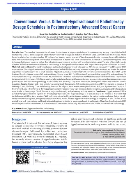 Pdf Conventional Versus Different Hypofractionated Radiotherapy Dosage Schedules In