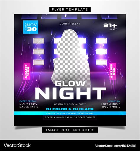 Night Glow Party Flyer Template Royalty Free Vector Image