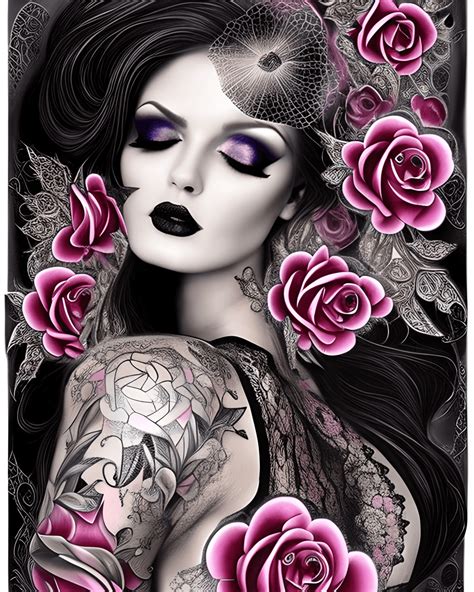 Bombshell Exotic Gothic Woman Lace And Roses Landscape · Creative Fabrica