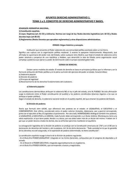 Derecho Administrativo Tema 1 Y 2 Concepto De Derecho Administrativo Y