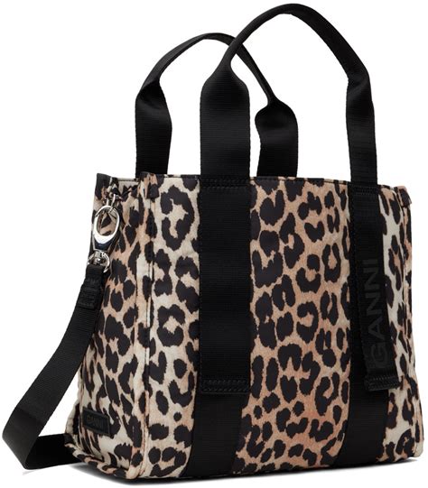 Ganni Black And Beige Small Leopard Tech Tote Ganni