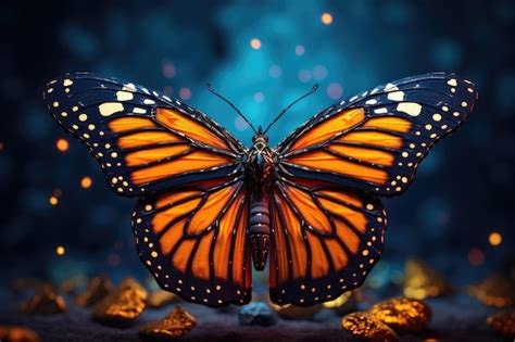 Premium Photo Beautiful Butterfly On A Dark Background With Bokeh