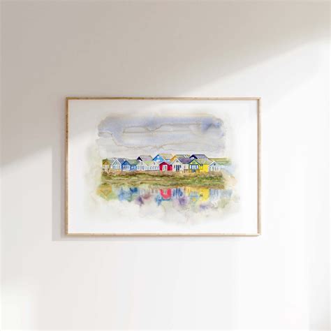 'Beach Huts 1' - Colourful Watercolour Beach Huts Wall Art Print, Mude
