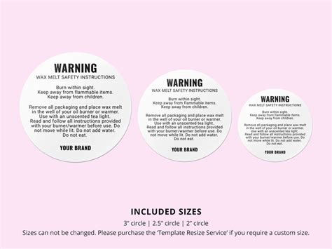 Bailey Wax Melt Warning Label Template Editable Wax Melt Etsy