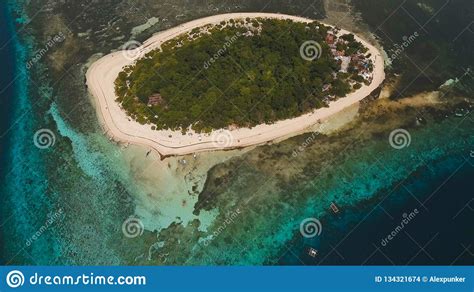 Aerial View Beautiful Beach on Tropical Island. Mantigue Island ...