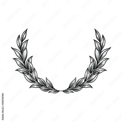 Laurel Wreath Hand Drawn In Vintage Line Art Style Victory Symbol