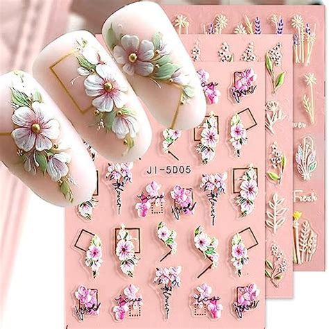 5D Nagelsticker Selbstklebend Blume Laub Blätter 3 Blatt Nail Art