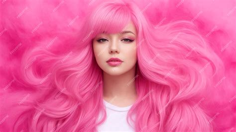 Premium Ai Image Beautiful Woman With Pink Hair Pink Lips Makeup