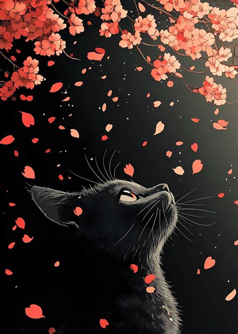cherry blossom cat poster picture metal print paint