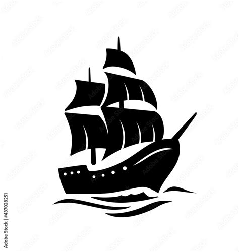 Sailing old ship silhouette. Vector Stock Vector | Adobe Stock