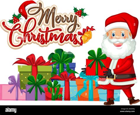 Merry Christmas Text With Santa Claus Cartoon Character Illustration