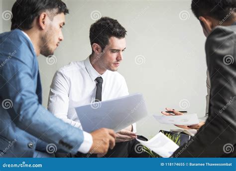 Businessman Discussion Conference Young People Sitting Discuss Stock