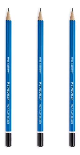 3 Lapiz Negro Staedtler Lumograph Mars Azul Grafito Dibujo