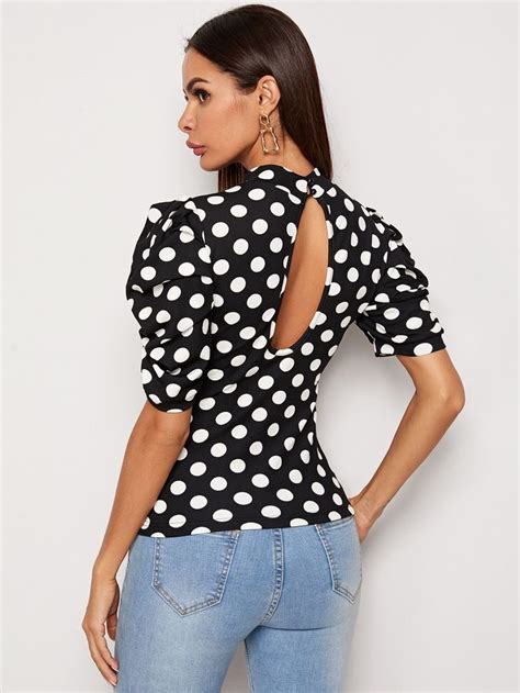 Cutout Back Puff Sleeve Polka Dot Tee Sponsored Sponsored Sleeve