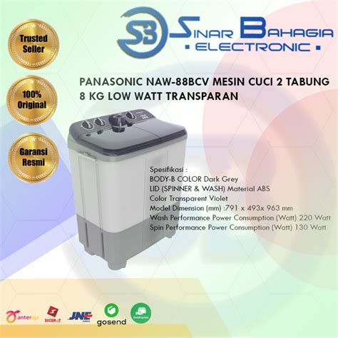 Jual PANASONIC NAW 88BCV MESIN CUCI 2 TABUNG 8 KG LOW WATT TRANSPARAN