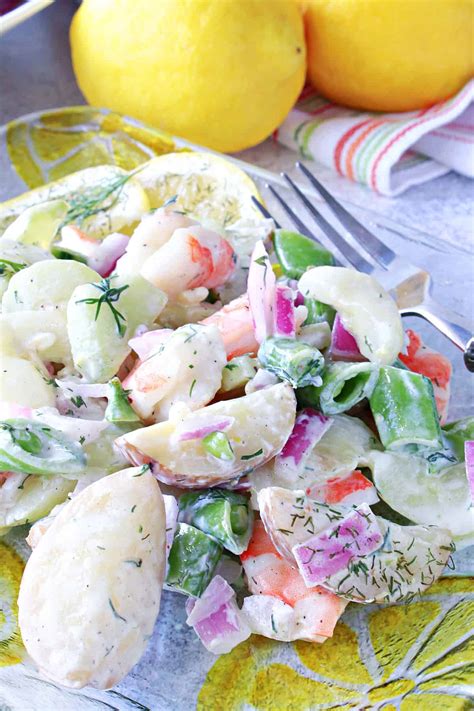 Dilled Cucumber Salad With Shrimp Snap Peas And Potatoes Recipe Kudos Kitchen