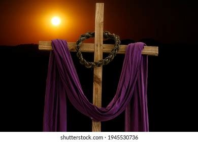 Wooden Cross Crown Thorns Purple Fabric Stock Photo Edit Now 1945530736