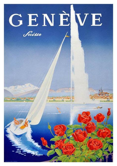 Geneva Poster Vintage Lake Geneve Swiss Travel Print In 2020 Vintage