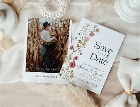 Floral Save The Date Cards Wildflower Save The Date Boho Etsy