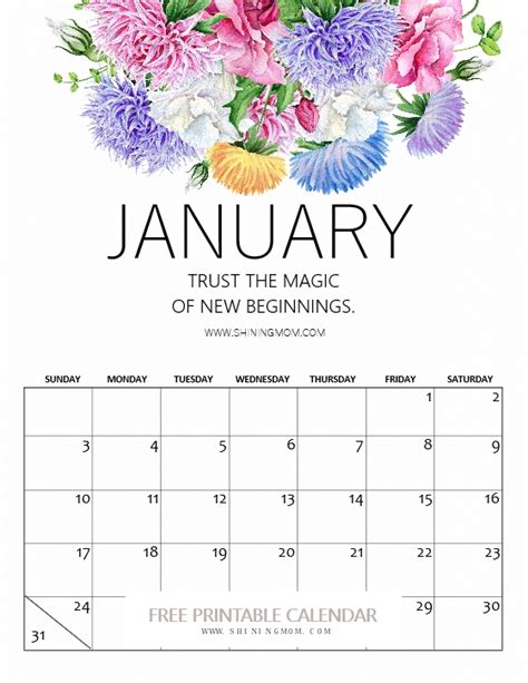 Free Printable January Calendar 10 Simple January Calendars With