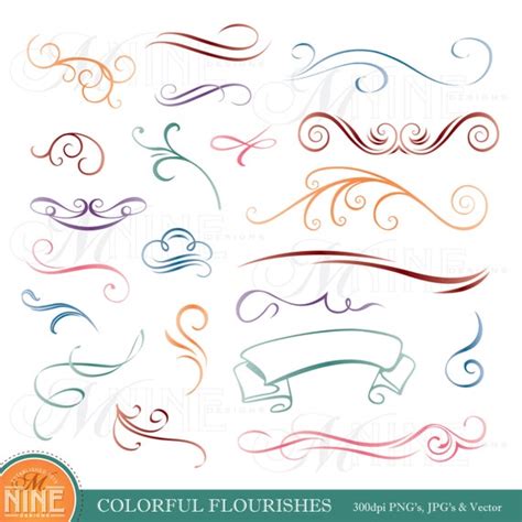 COLORFUL FLOURISHES Design Elements Digital Clipart Instant - Etsy