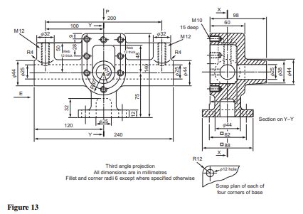 Solved Orthographic Views Of A Casting Drawn In Third Angle