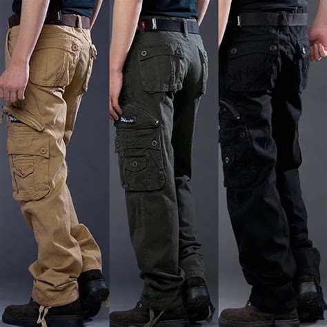 Hot Mens Khaki Pants Camo Outdoor Tactical Army Military Black Cargo Pants Big Pockets Overall