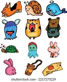 Collection Cute Animal Doodles Variety Colors Stock Vector (Royalty Free) 2217273229 | Shutterstock