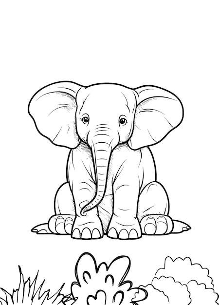 Página Para Colorear De Elefante Para Niños Vector Vector Premium