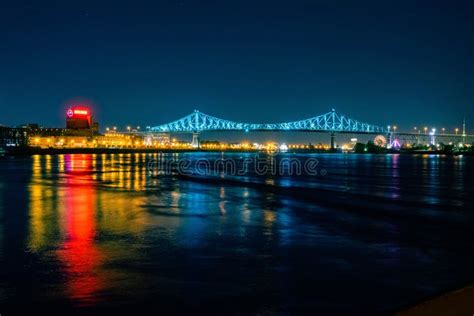 Montreal S Jacques Cartier Bridge Illuminated with Blue Lights at Night ...