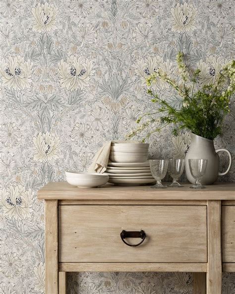 Morris Co X Mcgee Co Honeysuckle Tulip Slate Blue Wallpaper