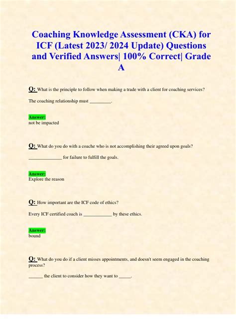 Coaching Knowledge Assessment Cka For Icf Latest Update