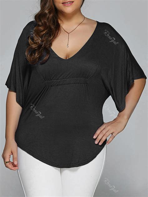 37 OFF Plus Size Batwing Sleeve V Neck Top Rosegal