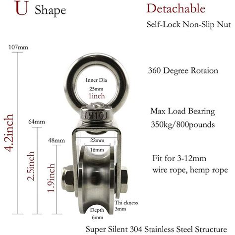 U Type Swivel Pulley Stainless Steel Duplex Bearing Silent