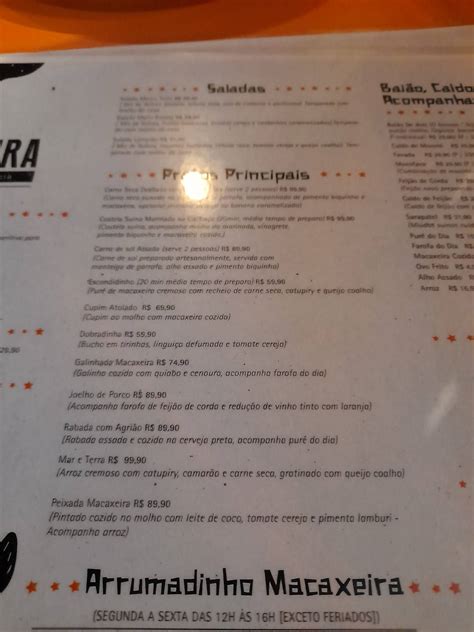 Menu Em Macaxeira Restaurante Cacha Aria Tatuap S O Paulo Rua