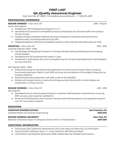 Qa Quality Assurance Engineer Resume Examples For 2025 Resume Worded