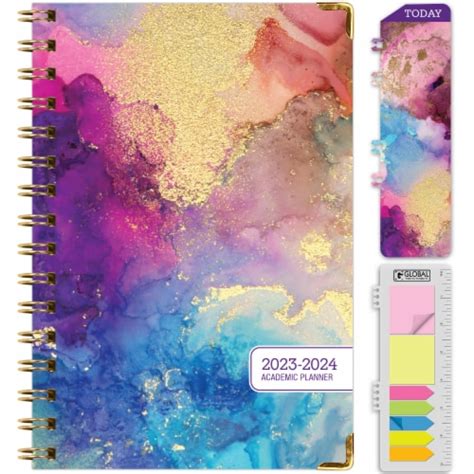 Global Printed Products Hardcover Academic Year 23 24 Planner Rainbow Gold Marble 55 X 8