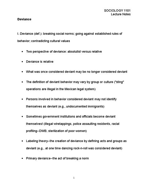 Soci Sociology Lecture Notes Deviance A Lecture Notes