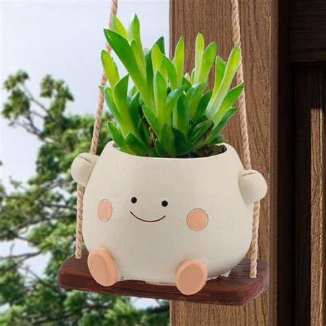 Amazon Kiugco Glossy Swing Smiley Face Planter Pot Head Small