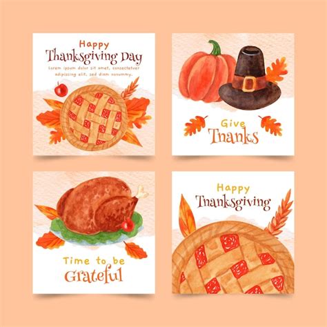 Aquarell Thanksgiving Instagram Posts Sammlung Kostenlose Vektor