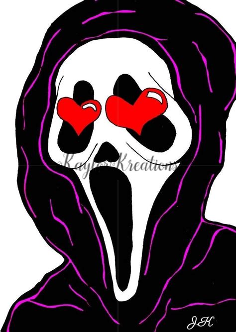 Print Of Ghostface With Heart Eyes Pink Or White Outline Available