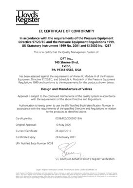 Fillable Online Ec Certificate Of Conformity Dft Valves Fax Email