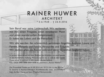 Traueranzeigen Von Rainer Huwer Aachen Gedenkt